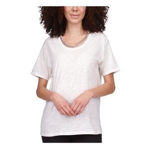 MICHAEL MICHAEL KORS Womens White Pullover Chain Short Sleeve T-Shirt XS
